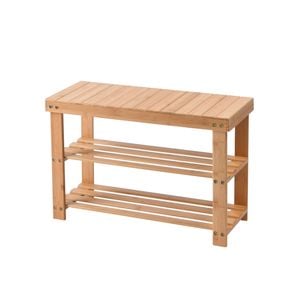 Sherwood Vivonne 2-tier Bamboo Bench With Shoe Rack, Natural Bamboo Shoe Organiser, 70x28x45.5cm