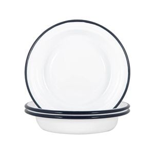 Argon Tableware White Enamel Deep Bowls - 19cm - Navy - 12x