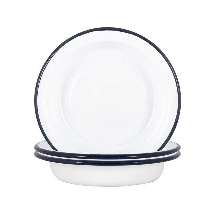 Argon Tableware White Enamel Deep Bowls - 19cm - Navy - 12x