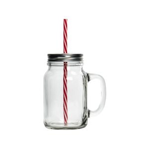 Rink Drink 4 Piece Glass Drinking Jars Set with Lid and Reusable Straw - 620ml