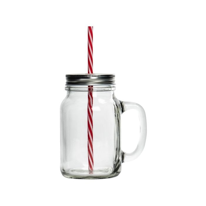Rink Drink 4 Piece Glass Drinking Jars Set with Lid and Reusable Straw - 620ml