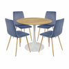 FORET Round Dining Table Set 5pcs Grey Velvet Chairs Wood Top Kitchen