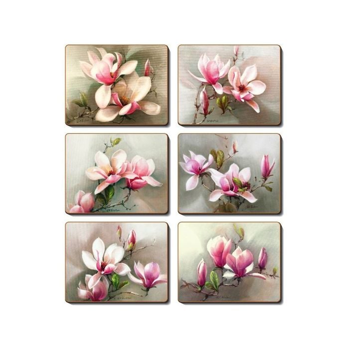 Cinnamon Cork Backed Coasters Set of 6 Magnolias