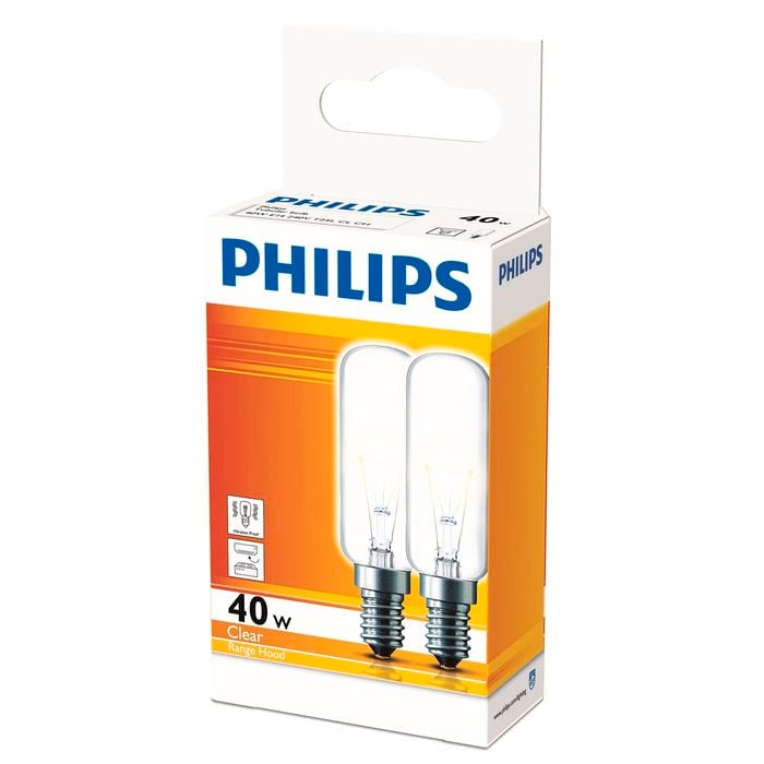 Philips 40W E14 T25L Clear Range Hood Lamp - 2 Pack