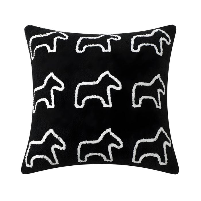 SOGA Black Teddy Fleece Pony Design Throw Pillow 45cm