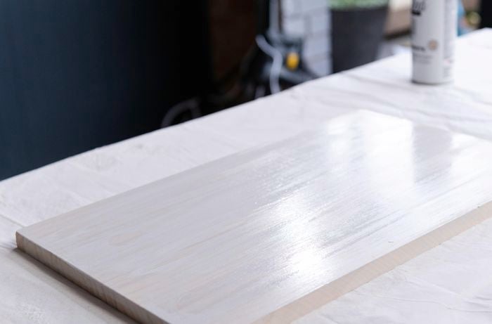 Painted timber board left to dry