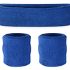 WRISTBAND & HEADBAND SET Tennis Terry Towelling Cotton Sweat Band Team Gym  Blue