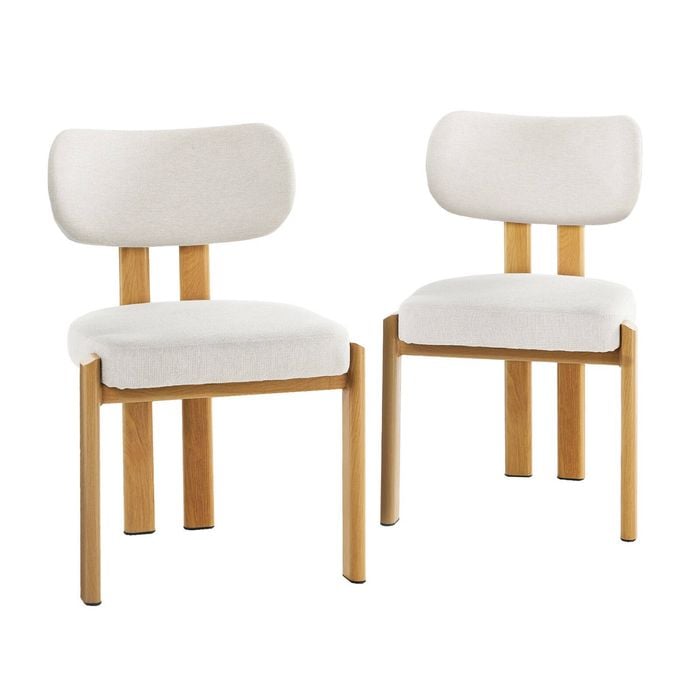 Oikiture Set Of 2 Dining Chairs Linen Fabric Kitchen Chair Padded Seat Beige