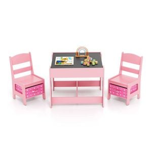 Costway Kids Table And Chairs Set Study Desk W/chalkboard Pink