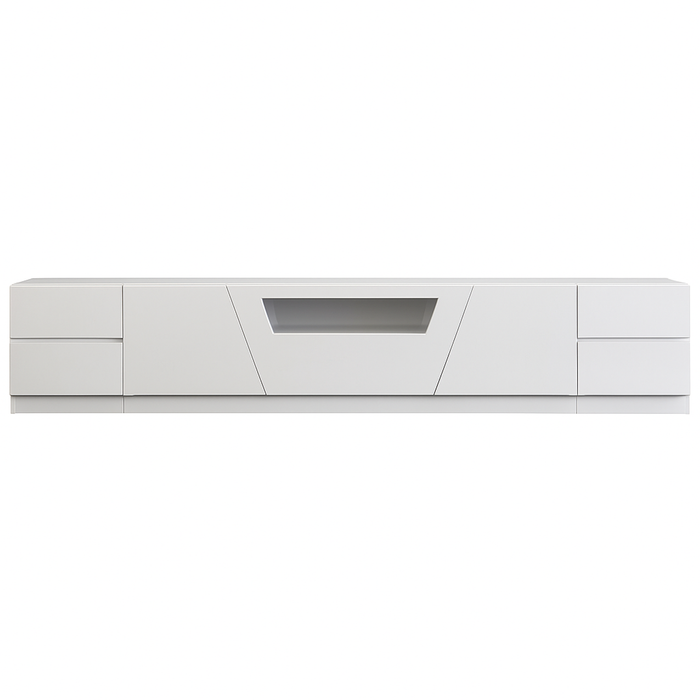 2.6m High Gloss White TV Unit With 2 Side Tables