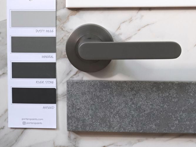 Gun
  metal grey door hardware moodboard