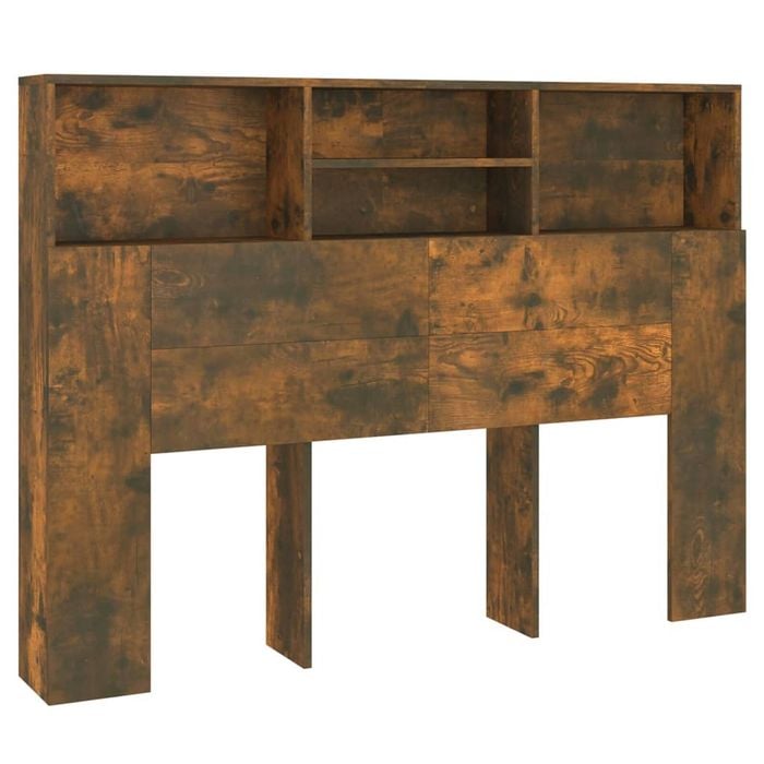 vidaXL Headboard Cabinet Home Organiser Wall Bookcase Shelf Smoked Oak 140 cm