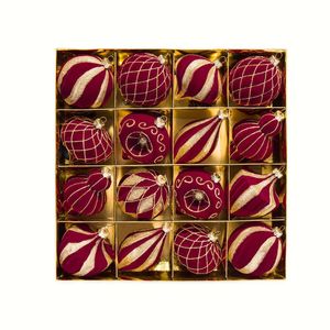 Catzon 16 Pcs Velvet Flocked Christmas Balls 8CM Shatterproof Ornaments for Xmas Tree-Red