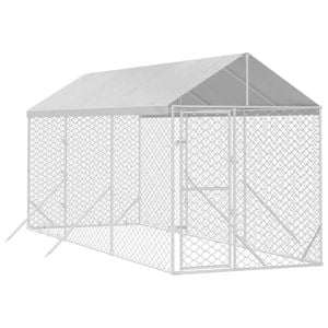 vidaXL Dog Kennel Outdoor Dog Crate Dog House with Roof Silver Galvanised Steel 2x6x2.5 m
