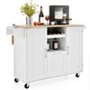 Costway Kitchen Island Trolley Mobile Buffet Sideboard Drop-leaf Tabletop White