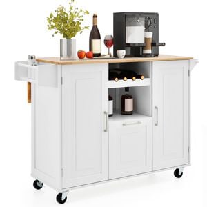 Costway Kitchen Island Trolley Mobile Buffet Sideboard Drop-leaf Tabletop White