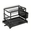 CARLA HOME 2-Tier Dish Drying Rack with Drainage Tray, Utensil Holder, Cup Hooks & Cutting Board Slot (Black)