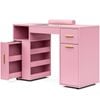 Advwin Manicure Table Vanity Desk with Dust Collector Glass Top Storage Cabinet Pink