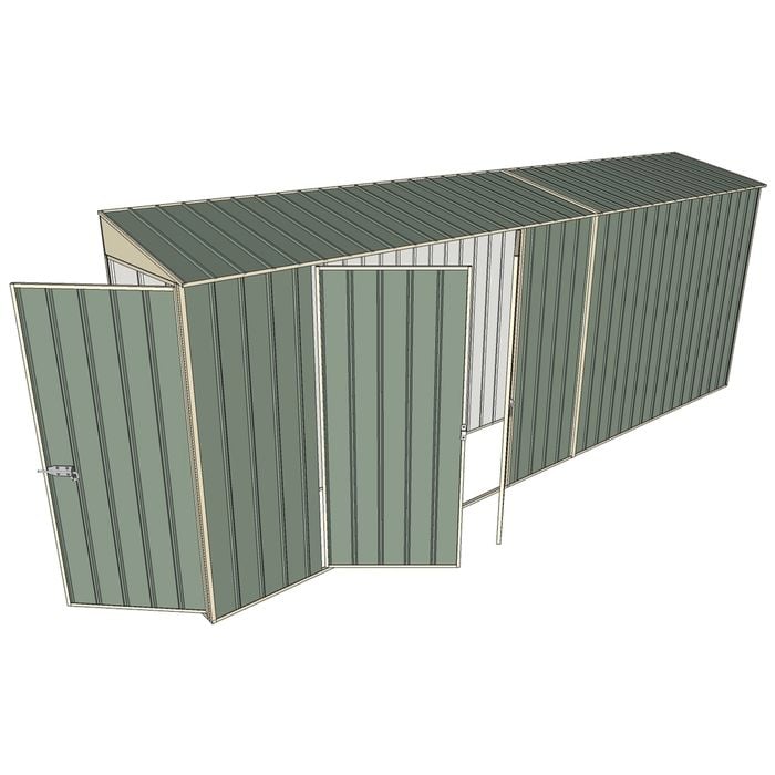 Build-a-Shed 0.8 x 5.2 x 2m Single Hinged Door Skillion Shed with Double Hinged Side Doors - Green