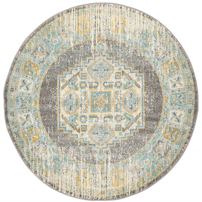 The Rug Connection Sol 944 Grey 150x150cm - Small Round Transitional Pet Friendly Indoor Rug