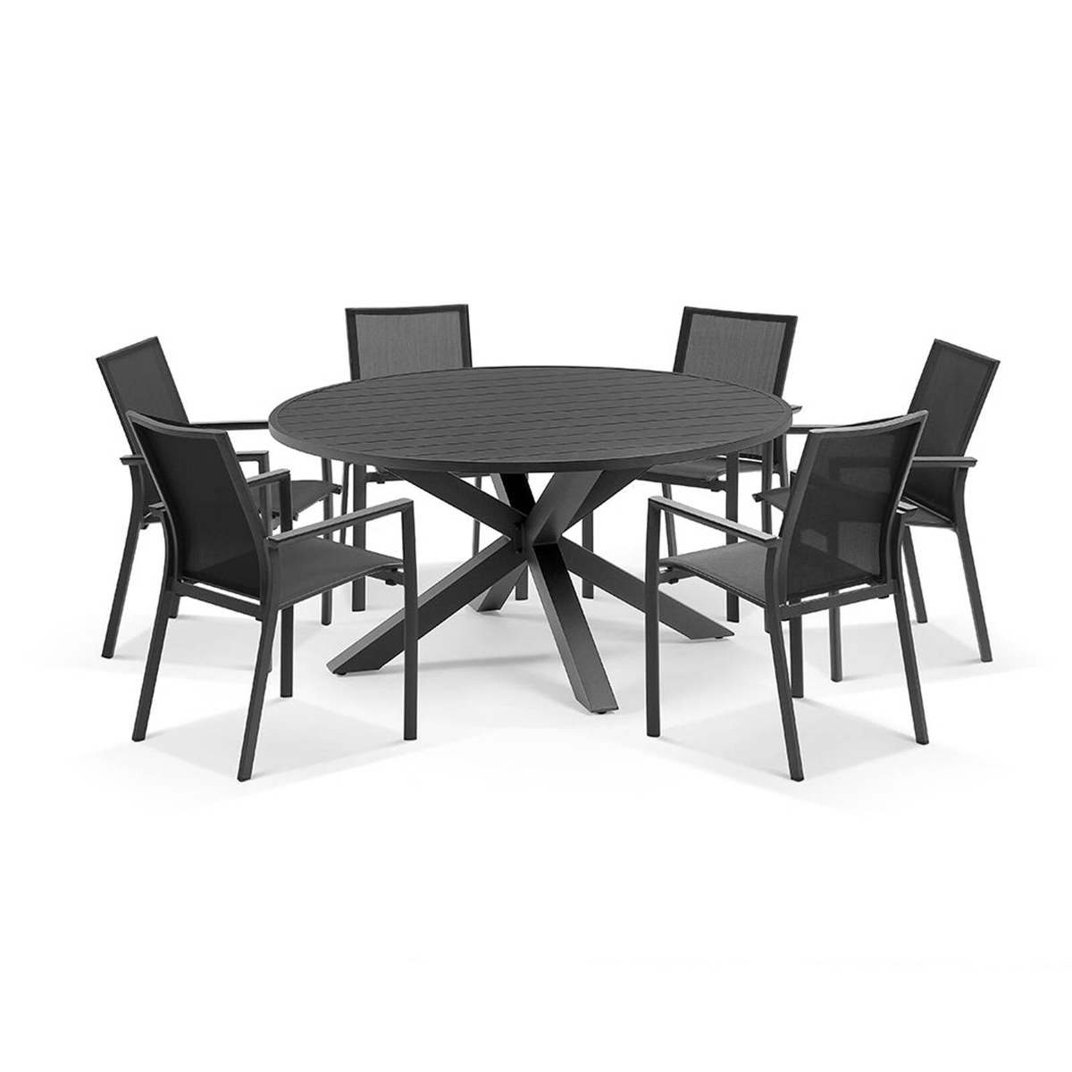 Houston Outdoor 1.5m Round Aluminium Table with 6 Patonga Dining Chairs ...