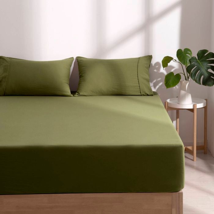 Dreamaker Superfine Washed Microfibre Combo Fitted Sheet Set Olive Long Single Bed