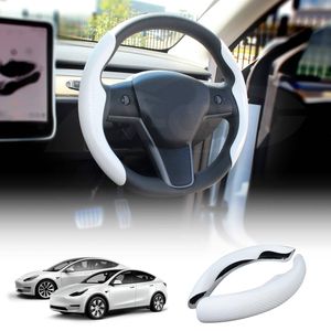 Tesla Model 3 2017-2023 and Model Y 2021-2025 Steering Wheel Cover Carbon Fiber White