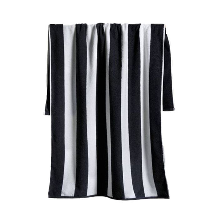 Canningvale Striped Cabana 160cm Cotton Terry Beach Towel - Black