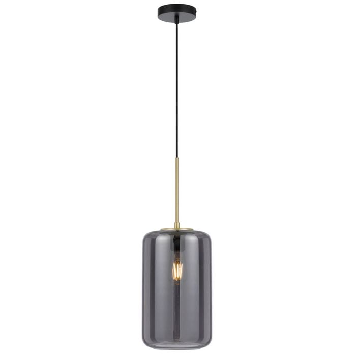 Telbix Korova Modern Pendant Hanging Lamp Light Glass Metal Brass Matt Smoke