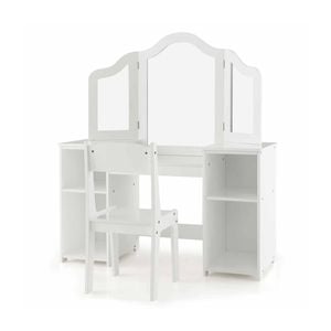 Costway Kids Vanity Table Set Princess Dressing Table Chair Mirror