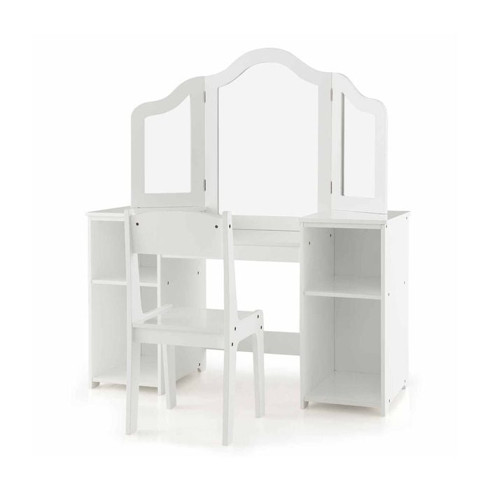 Costway Kids Vanity Table Set Princess Dressing Table Chair Mirror