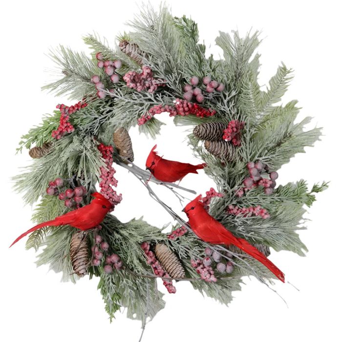 Cardinal Christmas Wreath with Berry and Pinecones [Red]