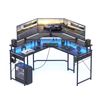 Artiss L-Shape Gaming Desk Computer Desks Table RGB LED Power Outlet Black 130cm
