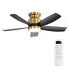 OAKORY 106cm Flush Mount Ceiling Fan Dimmable LED Remote Reversible DC Motor Black Gold