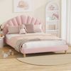 Oikiture Bed Frame Double Size Scallop-Shape Bedhead Pink Velvet