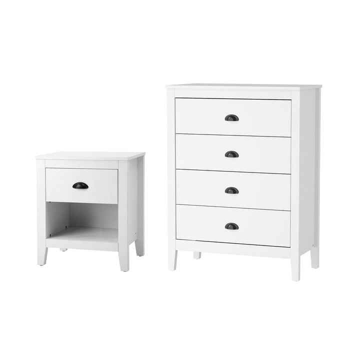 Oikiture 4 Chest of Drawers and Bedside Tables Vintage White