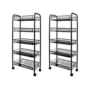 SOGA 2X 5 Tier Black Steel Bee Mesh Kitchen Cart with Wheels