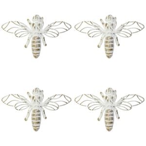 4PK LVD Metal Bee Sculpture Home Decor 13x7cm - White/Gold