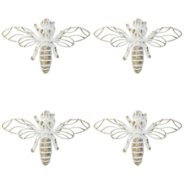 4PK LVD Metal Bee Sculpture Home Decor 13x7cm - White/Gold
