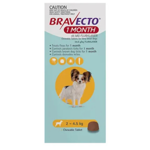 Bravecto Chew 1 Month For Very Small Dogs (2-4.5kg) Yellow - 1 Pack