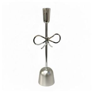 SS Collective Small Bow Candlestick Nickel Candle Holder Silver 31x8cm