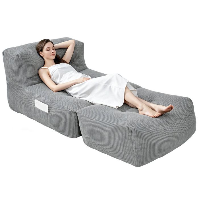 Alston Single Lounger Chair Folding Corduroy Anti Slip Bean Bag Floor Lazy Sofa with Sponge Filler