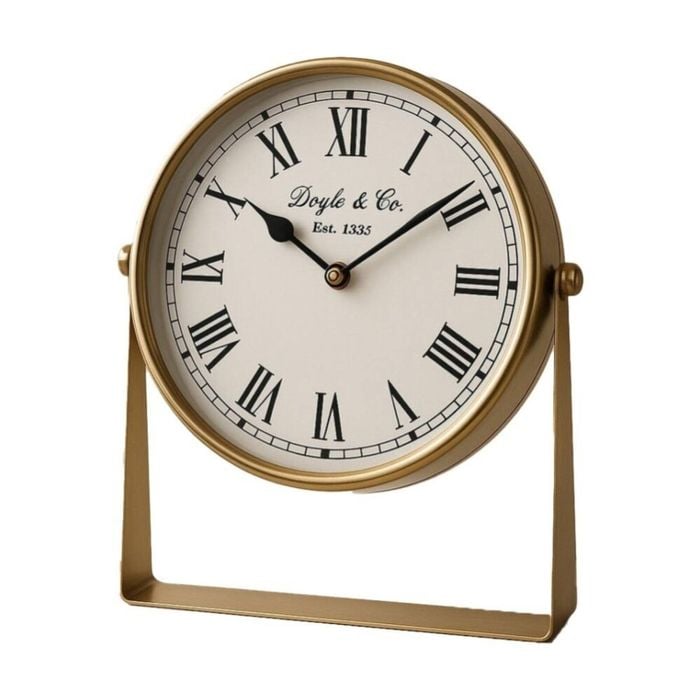 SS Collective Round Faced Table/Desk Clock On Stand W/ Roman Numerals 26cm