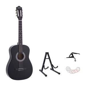 Alpha 38 Inch Classical Acoustic Guitar Nylon Strings Folding Stand Capo String Set Black