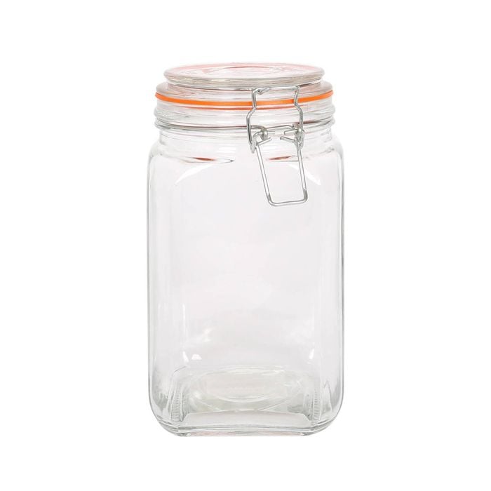 Argon Tableware Square Glass Jar with Clip-Top Lid - 1.25L
