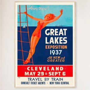 Galrie 1937 Cleveland Great Lakes Exposition Vintage Travel Poster Artwork, Wood Frame, A3 30 x 42cm (12 x 16inch)