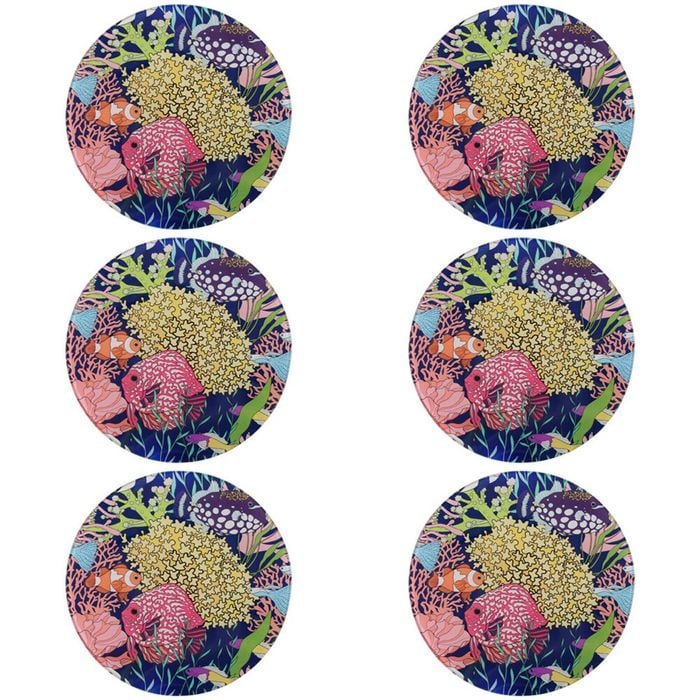6PK LVD Reef Glass Trivet Table Protector Round 21x21cm