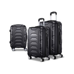 Wanderlite 3pc Luggage Trolley Travel Suitcase Set TSA Hard Case Lightweight Black