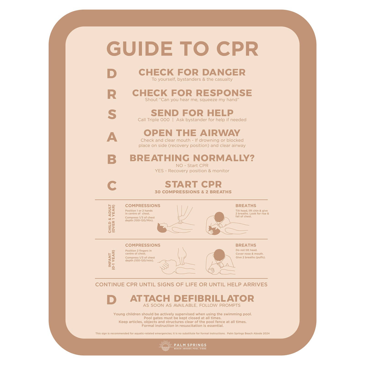 Stylish Pool CPR Sign Beige & Cream Slim - Bunnings Australia
