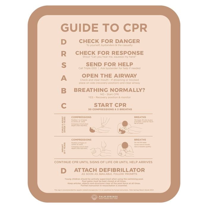 Stylish Pool CPR Sign Beige & Cream Slim